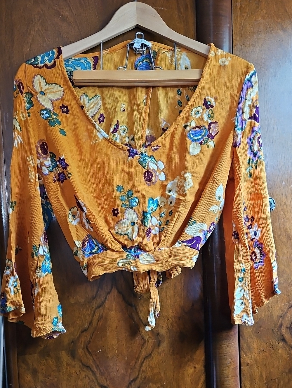 Orange Floral Back-tie Scoop Neck Top - Size 8